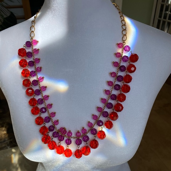 NIB Kate Spade Necklace With Gold Hardware & 3 Rows Of Red, Purple & Pink Beads. - Picture 4 of 10